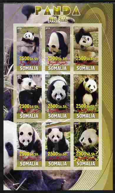 Somalia 2010 Pandas imperf sheetlet containing 9 values unmounted mint, stamps on animals, stamps on bears, stamps on pandas