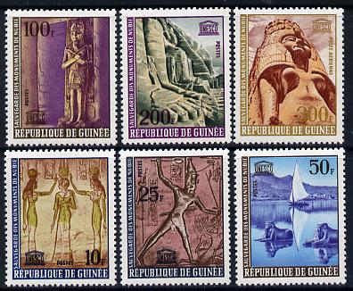 Guinea - Conakry 1964 Nubian Monument s set of 6 SG 458-63, stamps on archaeology, stamps on  architecture, stamps on buildings, stamps on  egyptology, stamps on monuments, stamps on tourism, stamps on civil engineering