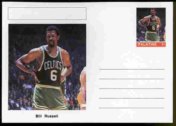Palatine (Fantasy) Personalities - Bill Russell (basketball) postal stationery card unused and fine, stamps on personalities, stamps on sport, stamps on basketball