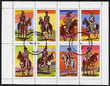 Nagaland 1976 USA Bicentenary (Military Uniforms - On Horseback) complete perf  set of 8 values fine cto used, stamps on militaria, stamps on americana, stamps on horses, stamps on uniforms