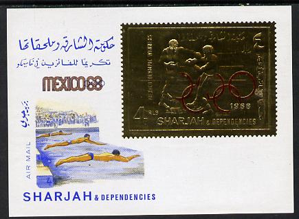 Sharjah 1968 Olympic Games 4r m/sheet (Boxing & Swimming) without gum, Mi BL 46 , stamps on boxing, stamps on olympics, stamps on sport, stamps on swimming