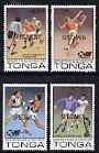 Tonga 1986 Sporting Events perf set of 4 each optd SPECIMEN unmounted mint, as SG 947-50, stamps on sport, stamps on field hockey, stamps on handball, stamps on boxing, stamps on football