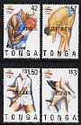 Tonga 1992 Barcelona Olympic Games perf set of 4 each optd SPECIMEN unmounted mint, as SG 1177-80, stamps on sport, stamps on olympics, stamps on boxing, stamps on diving, stamps on tennis, stamps on bicycles