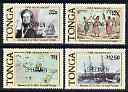 Tonga 1987 150th Anniversary of Dumont DUrvilles Second Voyage perf set of 4 each optd SPECIMEN unmounted mint, as SG 962-65, stamps on explorers, stamps on ships, stamps on maps, stamps on shipwrecks