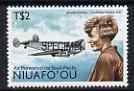 Tonga - Niuafoou 1987 Amelia Earhart 2p (from Air Pioneers set) optd SPECIMEN unmounted mint, as SG 102, stamps on aviation, stamps on lockheed
