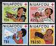 Tonga - Niuafoou 1987 Red Cross Preventative Medicine perf set of 4 each optd SPECIMEN unmounted mint, as SG 90-93, stamps on insects, stamps on alcohol, stamps on drugs, stamps on tobacco, stamps on red cross, stamps on medical, stamps on nurses, stamps on boxing