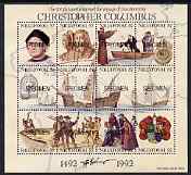 Tonga - Niuafoou 1992 500th Anniversary of Discovery of America by Columbus perf sheetlet containing 12 values each optd SPECIMEN unmounted mint, as SG MS164, stamps on explorers, stamps on columbus, stamps on ships, stamps on arms, stamps on heraldry, stamps on navigation