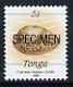 Tonga 1990-92 Green Map Cowrie Shell 5s (from reduced-size Marine Life set) optd SPECIMEN, as SG1089 (1992 imprint date) unmounted mint, stamps on marine life, stamps on shells