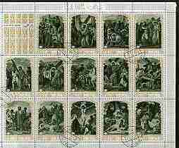 Ras Al Khaima 1970 The Death of Christ perf sheetlet containing set of 14 values fine cto used, Mi  498-511, stamps on religion, stamps on easter