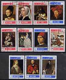 Umm Al Qiwain 1968 Paintings perf set of 11 cto used, Mi 243-53A , stamps on arts, stamps on david, stamps on durer, stamps on reynolds