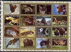 Ajman 1972 Animals #1 perf set of 16 cto used, Mi 2829-44A, stamps on animals, stamps on tigers, stamps on cats, stamps on apes, stamps on bison, stamps on pandas, stamps on camels, stamps on bovine, stamps on beaver