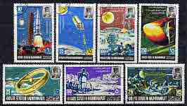 Aden - Quaiti 1967 Moon Landing perf set of 7 cto used, Mi 115-21*, stamps on space, stamps on kennedy