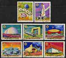 Ajman 1970 Expo 70 (Pavilions) perf set of 8 cto used, Mi 577-84*, stamps on expo, stamps on railways