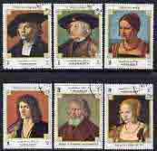 Ajman 1972 Portrait Paintings by Albrecht Durer perf set of 6 cto used, Mi A1431-32, stamps on arts, stamps on durer