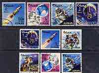 Ajman 19667 Space Achievements perf set of 10 cto used, Mi 93-102, SG 88-98, stamps on space, stamps on globes