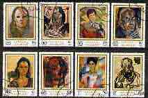 Ajman 1970 Portraits by Rutsch perf set of 8 cto used, Mi 702-709*, stamps on arts, stamps on picasso, stamps on personalities, stamps on dali