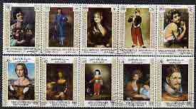 Aden - Upper Yafa 1967 Old Master Paintings perf set of 10 cto used, Mi 62-71, stamps on arts, stamps on raphael, stamps on goya, stamps on velazquez, stamps on gainsborough, stamps on manet, stamps on caravaggio