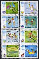 Ajman 1968 Mexico Olympics perf set of 8 cto used Mi 247-54, stamps on olympics, stamps on sport, stamps on football, stamps on basketball, stamps on bicycles, stamps on running, stamps on hurdles, stamps on pole vault