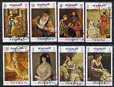 Fujeira 1968 International Letter Writing Week set of 8 paintings depicting reading and writing of letters cto used, Mi 276-83, stamps on arts, stamps on gainsborough, stamps on vermeer, stamps on goya, stamps on music, stamps on writing, stamps on letters