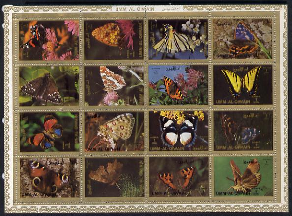 Umm Al Qiwain 1972 Butterflies sheetlet containing 16 values unmounted mint (Mi 1498-1513A) , stamps on butterflies