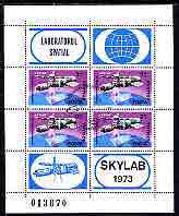 Rumania 1974 Skylab Space Laboratory m/sheet containing block of 4 & 4 labels cto used, as SG 4119, Mi BL 117, stamps on space, stamps on communications