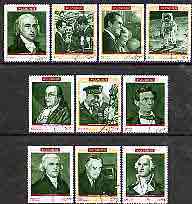 Fujeira 1970 Famous Americans perf set of 10 cto used, Mi 485-94*, stamps on personalities, stamps on americana, stamps on constitutions, stamps on presidents, stamps on lincoln, stamps on nixon, stamps on kennedy, stamps on eisenhower