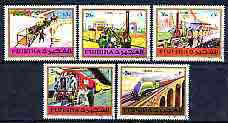 Fujeira 1971 Trains perf set of 5 cto used, Mi 635-39A*, stamps on , stamps on  stamps on railways