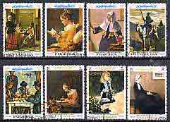 Fujeira 1967 Famous Paintings perf set of 8 cto used, Mi 198-205A , stamps on arts, stamps on games, stamps on literature, stamps on tobacco