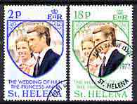 St Helena 1973 Royal Wedding perf set of 2 fine used, SG 295-96, stamps on royalty, stamps on anne & mark