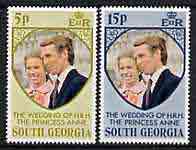 Falkland Islands Dependencies - South Georgia 1973 Royal Wedding perf set of 2 unmounted mint, SG 38-39, stamps on royalty, stamps on anne & mark