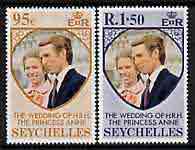 Seychelles 1973 Royal Wedding perf set of 2 unmounted mint, SG 321-22, stamps on , stamps on  stamps on royalty, stamps on  stamps on anne, stamps on  stamps on mark