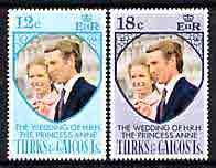 Turks & Caicos Islands 1973 Royal Wedding perf set of 2 unmounted mint, SG 403-404, stamps on royalty, stamps on anne & mark