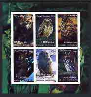 Somalia 2004 Owls imperf sheetlet containing 6 values, fine cto used, stamps on , stamps on  stamps on birds, stamps on  stamps on birds of prey, stamps on  stamps on owls