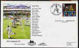Great Britain 2002 illustrated cover for Farncombe CC v Old England XI with special Cricket cancel, stamps on sport, stamps on cricket