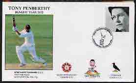 Great Britain 2002 illustrated cover for Tony Penberthy Benefit Year with special Cricket cancel, stamps on sport, stamps on cricket