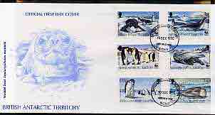 British Antarctic Territory 1992 WWF - Seals & Penguins perf set of 6 on illustrated cover with first day cancels, SG 208-13, stamps on wwf, stamps on polar, stamps on penguins, stamps on seals, stamps on mammals, stamps on birds, stamps on  wwf , stamps on 