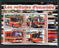 Congo 2003 Fire Engines #1 perf sheetlet containing 4 values cto used, stamps on , stamps on  stamps on fire