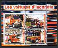 Congo 2003 Fire Engines #3 perf sheetlet containing 4 values cto used, stamps on , stamps on  stamps on fire