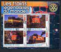 Guinea - Conakry 2003 Legendary Trains of the World #12 perf sheetlet containing 4 values with Rotary Logo, cto used, stamps on railways, stamps on rotary