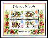 Solomon Islands 1991 Christmas perf m/sheet containing set of 4 unmounted mint, SG MS707, stamps on christmas, stamps on cricket