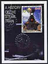 Uzbekistan 2001 A History of the Steam Train #2 perf m/sheet with Rotary Logo, fine cto used, stamps on railways, stamps on rotary