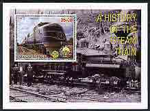 Uzbekistan 2001 A History of the Steam Train #3 perf m/sheet with Rotary Logo, fine cto used, stamps on railways, stamps on rotary