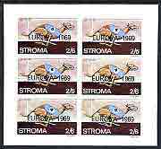 Stroma 1969 Dogs 2s6d (Greyhound) complete imperf sheetlet of 6 with 'Europa 1969' opt unmounted mint, stamps on dogs, stamps on europa