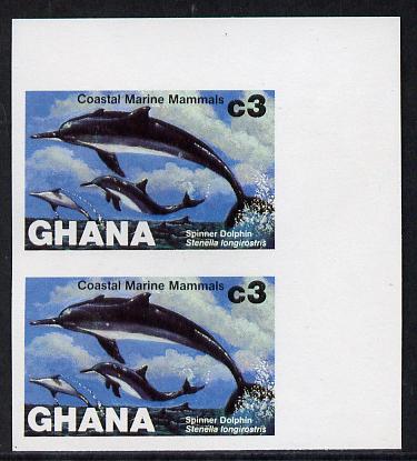Ghana 1983 Marine Mammals 3c (Spinner Dolphin) imperf pair unmounted mint as SG 1035, stamps on animals, stamps on marine life, stamps on whales