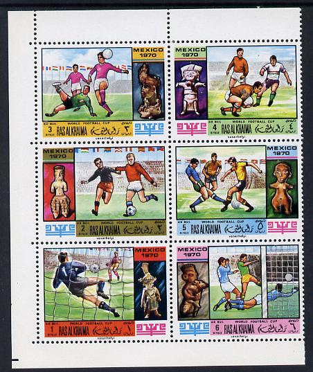 Ras Al Khaima 1970 Football World Cup set of 6 unmounted mint, Mi 354-59A, stamps on football  sport