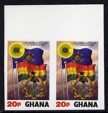 Ghana 1983 Commonwealth Day 20p (Flags) imperf pair unmounted mint, as SG 1019, stamps on constitutions  flags