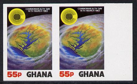 Ghana 1983 Commonwealth Day 55p (Satellite view of Ghana) imperf pair unmounted mint (as SG 1020), stamps on communications   constitutions  maps