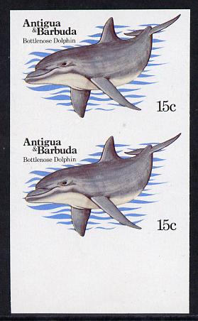 Antigua 1983 Whales15c (Dolphin) unmounted mint imperf pair (as SG 788), stamps on animals, stamps on marine life, stamps on whales, stamps on varieties