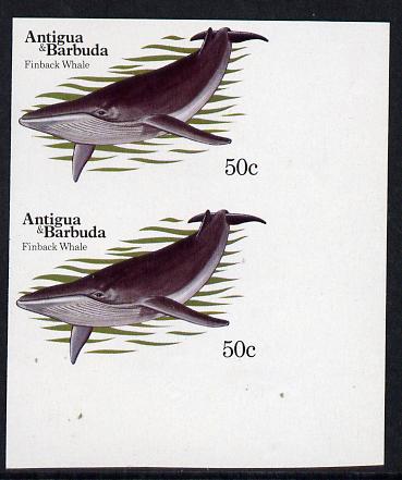 Antigua 1983 Whales 50c (Fin Whale) unmounted mint imperf pair (as SG 789), stamps on animals  marine-life  whales  varieties