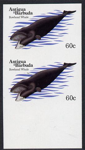 Antigua 1983 Whales 60c (Bowhead Whale) unmounted mint imperf pair (as SG 790), stamps on animals, stamps on marine life, stamps on whales, stamps on varieties